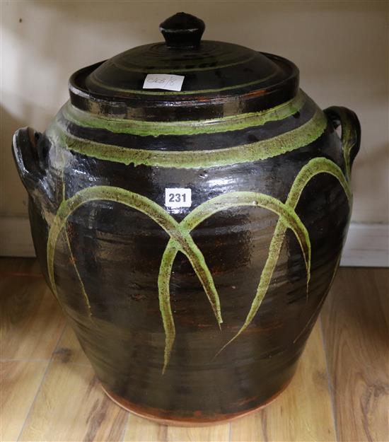 A large painted terracotta lidded bowl